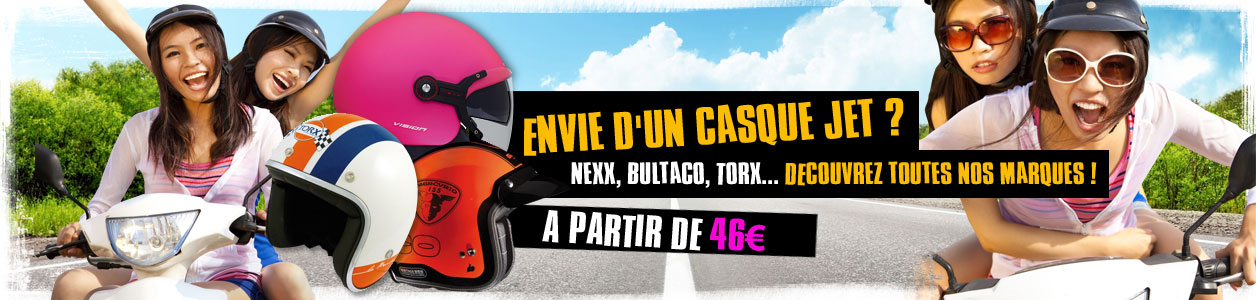 Envie d'un casque jet ? Nexx, Bultaco, Torx..Découvrez toutes nos marques ! A partir de 46 euros