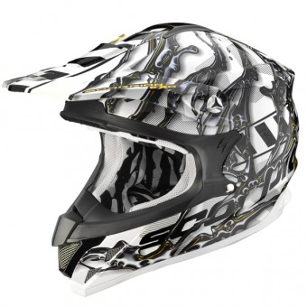 Casque Cross Scorpion VX-15 Air Oil Blanc Noir