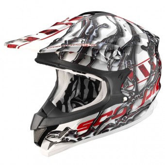 Casque Cross Scorpion VX-15 Air Oil Blanc Rouge