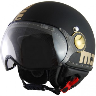 Casque Jet Momo Design Fighter Noir Mat - Or 0S0