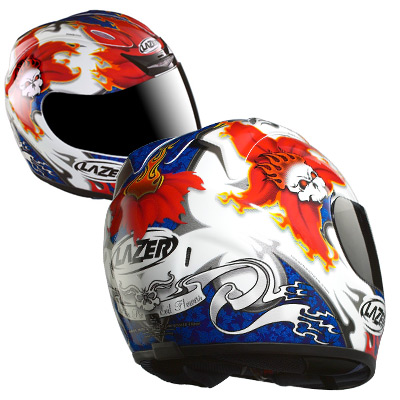 Casque Integral Lazer Fiber-Pro Evil Flowers Blanc Rouge Bleu