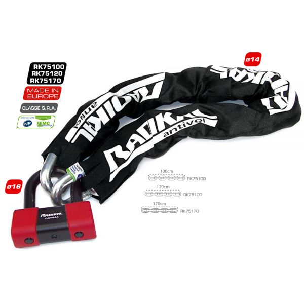 Antivols-Combo Radikal Chaine U Diametre 15 SRA Antivols-Combo Radikal Chaine U Diametre 15 SRA