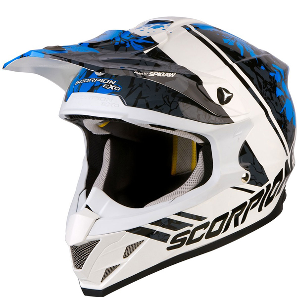 Casque Cross Scorpion VX-15 Air Wrap Blanc Bleu Noir