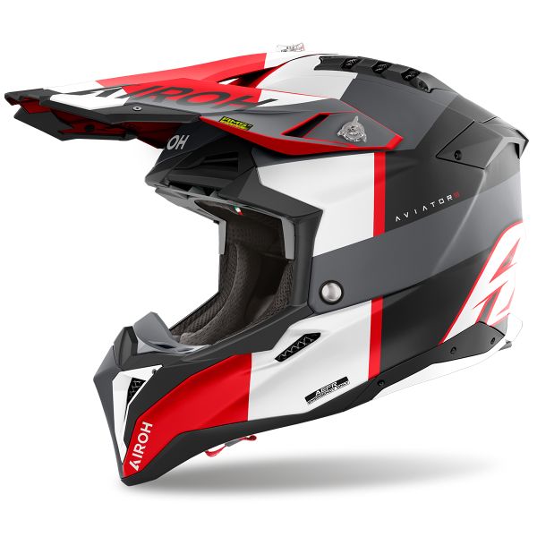 Casque Cross Airoh Aviator 3 Monarch Grey Red Matt