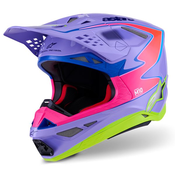 Casque Cross Alpinestars S-M10 Jett Lawrence R01 Purple Pink FL Yellow Fluo Glossy