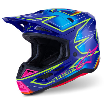 Casque Cross Alpinestars S-M7 Cast Blue Pink Yellow Fluo Glossy
