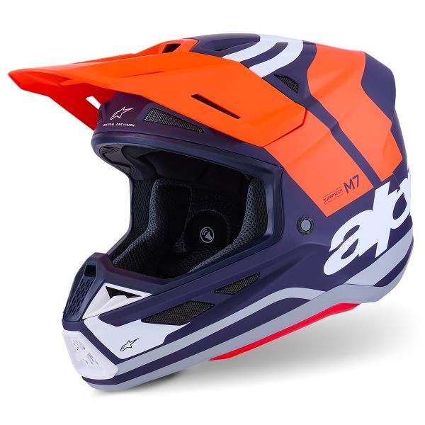 Casque Cross Alpinestars S-M7 Core Orange Blue Matt Casque Cross Alpinestars S-M7 Core Orange Blue Matt