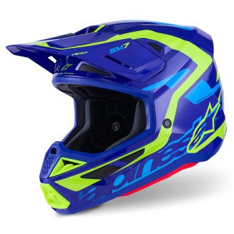 Casque Cross Alpinestars S-M7 Deed Blue Yellow Fluo Glossy Casque Cross Alpinestars S-M7 Deed Blue Yellow Fluo Glossy