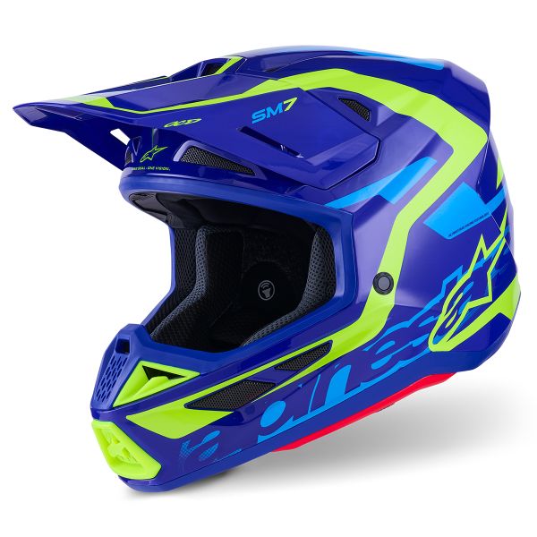 Casque Cross Alpinestars S-M7 Deed Blue Yellow Fluo Glossy Casque Cross Alpinestars S-M7 Deed Blue Yellow Fluo Glossy