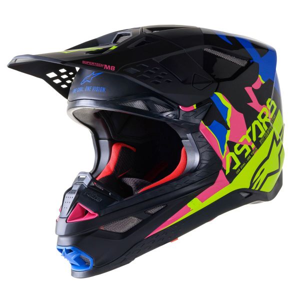Casque Cross Alpinestars S-M8 Echo Black Blue Yellow Pink