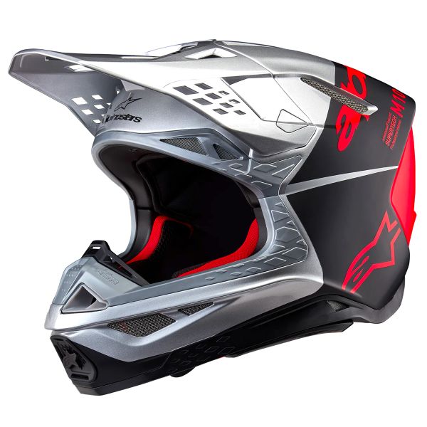 Casque Cross Alpinestars Supertech S-M10 Flood Silver Black Orange Fluo