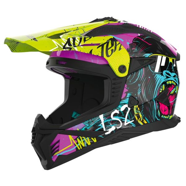 Casque Cross LS2 Fast II Gorilla Purple H-V Yellow MX708