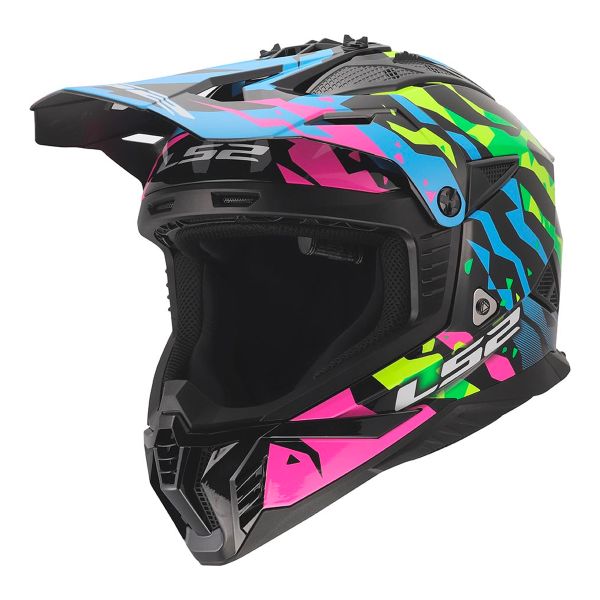 Casque Cross LS2 Fast II Grotesk Blue Pink Green MX708