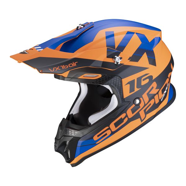 Casque Cross Scorpion VX-16 Air X-Turn Matt Orange Blue