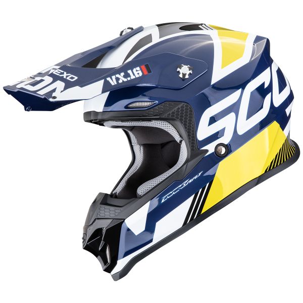 Casque Cross Scorpion VX-16 Evo Air Analog White Blue Yellow