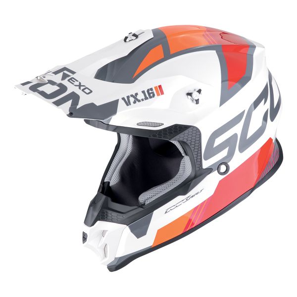 Casque Cross Scorpion VX-16 Evo Air Analog White Orange Casque Cross Scorpion VX-16 Evo Air Analog White Orange