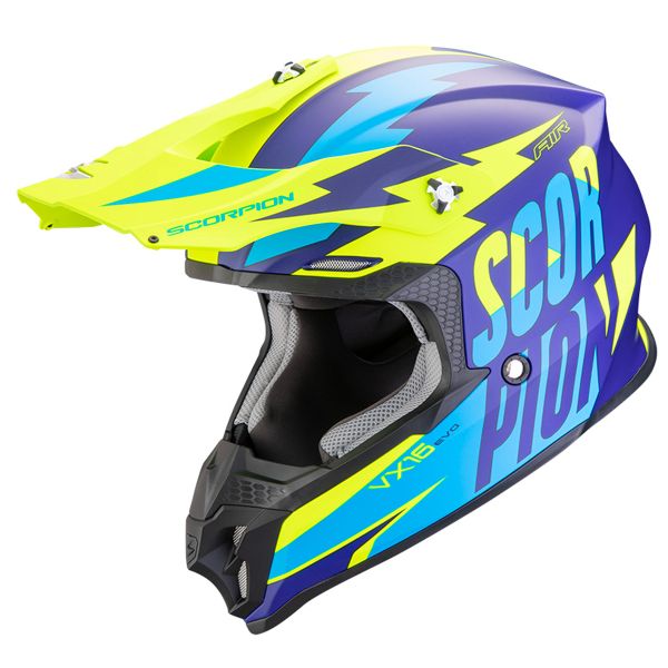 Casque Cross Scorpion VX-16 Evo Air Slanter Blue Matt Yellow Fluo