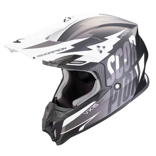 Casque Cross Scorpion VX-16 Evo Air Slanter Matt Black Silver Casque Cross Scorpion VX-16 Evo Air Slanter Matt Black Silver
