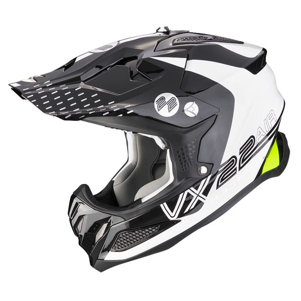 Casque Cross Scorpion VX-22 Air Ares White Black Yellow Fluo