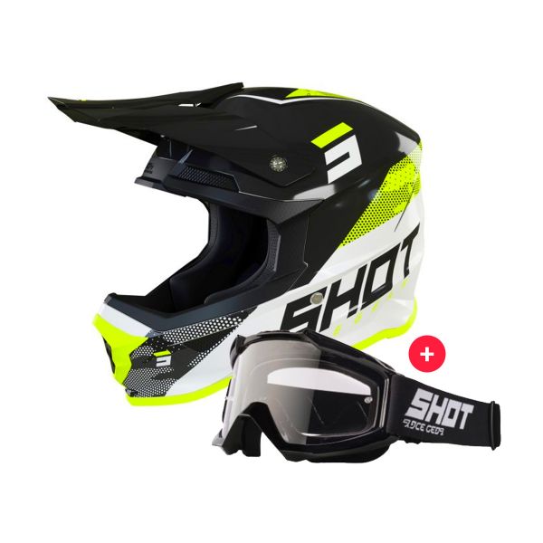 Pack Casque Masque Cross SHOT Furious Camo Neon Yellow Assault Black iCasque
