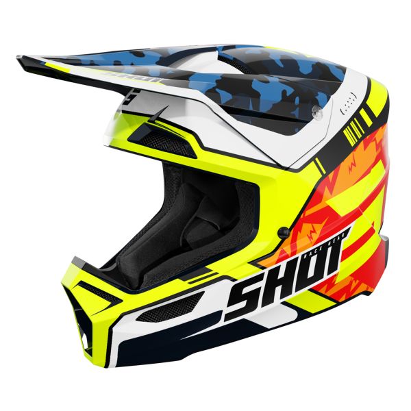 Casque Cross SHOT Furious Flash Blue Neon Yellow Glossy 2.0