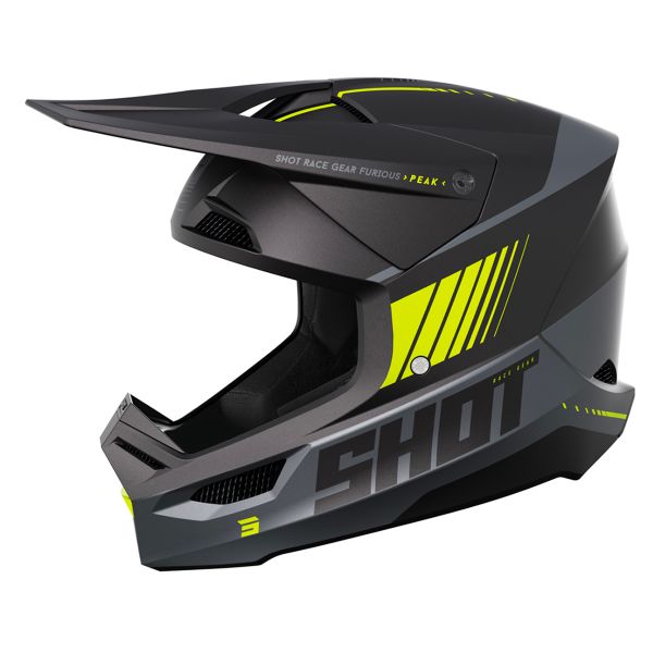 Casque Cross SHOT Furious Peak Grey Neon Yellow Matt Casque Cross SHOT Furious Peak Grey Neon Yellow Matt