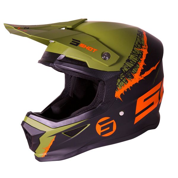 Casque Cross SHOT Furious Storm Black Kaki Orange Matt