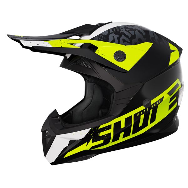 Casque Cross SHOT Pulse Airfit Black White Neon Yellow Glossy