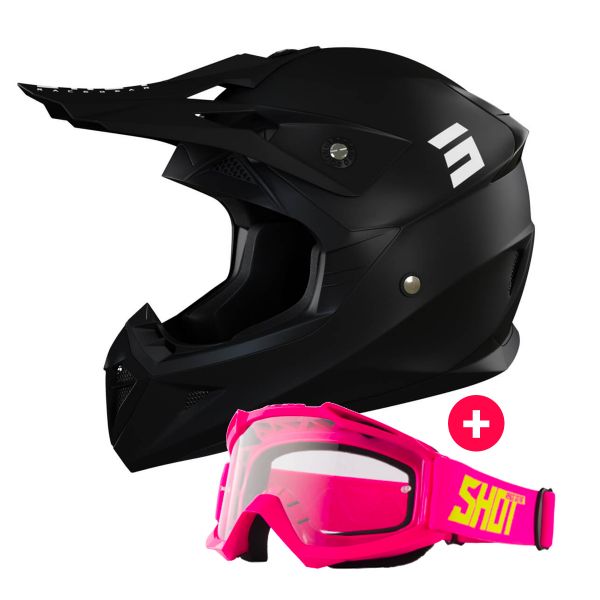 Casque Cross SHOT Pulse Matt Black + Assault Neon Pink