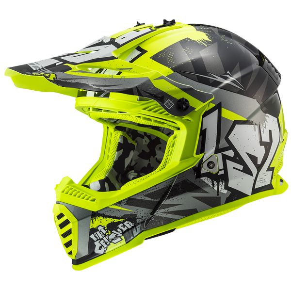 Casque Cross LS2 Fast Evo Crusher Black H-V Yellow MX437