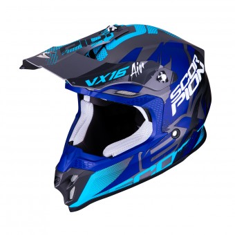 Casque Cross Scorpion VX-16 Air Albion Argent Mat Bleu Casque Cross Scorpion VX-16 Air Albion Argent Mat Bleu