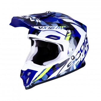 Casque Cross Scorpion VX-16 Air Waka Noir Blanc Bleu Casque Cross Scorpion VX-16 Air Waka Noir Blanc Bleu
