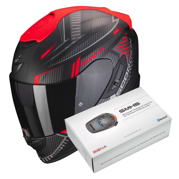 Casque Integral Scorpion Exo 1400 Evo Air Shell Matt Black Red + Intercom Sena SMH5