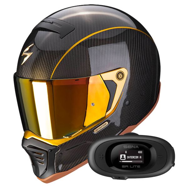Casque Integral Scorpion EXO-HX1 Carbon SE Black Gold + Kit bluetooth 5R Lite