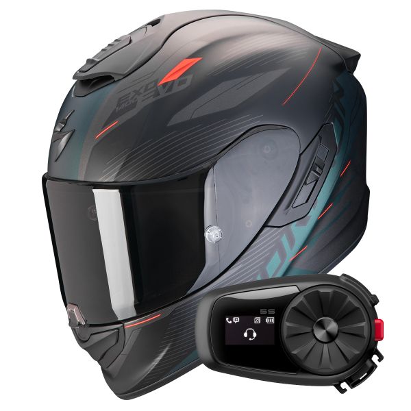 Casque Integral Scorpion Exo 1400 Evo II Air Luma Matt Black Green + Kit Bluetooth 5S