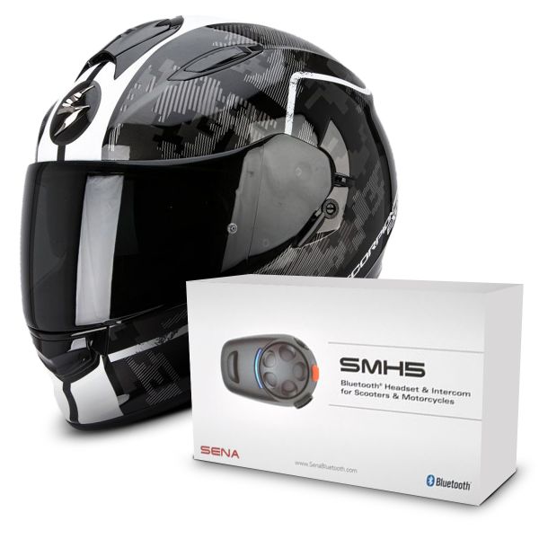 Casque Integral Scorpion Exo 510 Air Guard Black White + Kit Bluetooth Sena SMH5 Solo