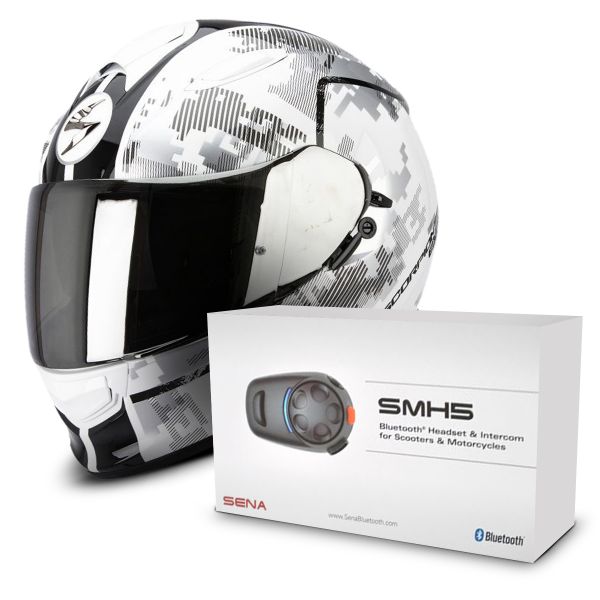 Casque Integral Scorpion Exo 510 Air Guard White Black + Kit Bluetooth Sena SMH5 Solo