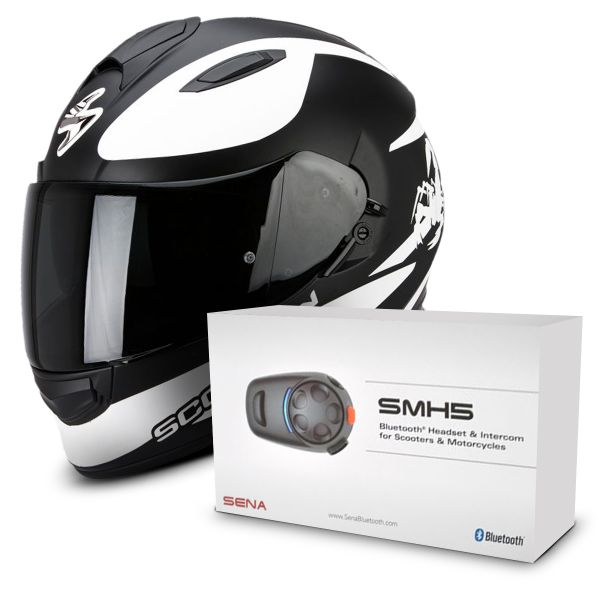 Casque Integral Scorpion Exo 510 Air Sublim Matt Black White + Kit Bluetooth Sena SMH5 Solo