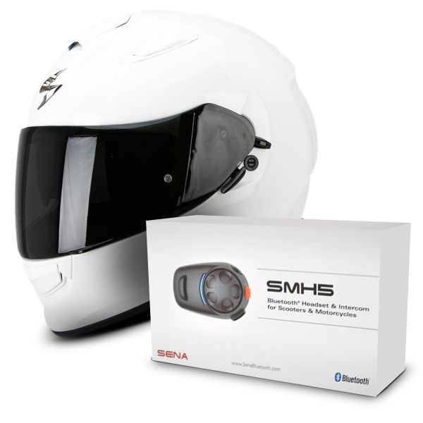 Casque Integral Scorpion Exo 510 Air White + Kit Bluetooth Sena SMH5 Solo