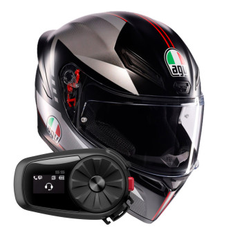 Casque Integral AGV K1 S Lap Matt Black Grey Red + Kit Bluetooth 5S Solo