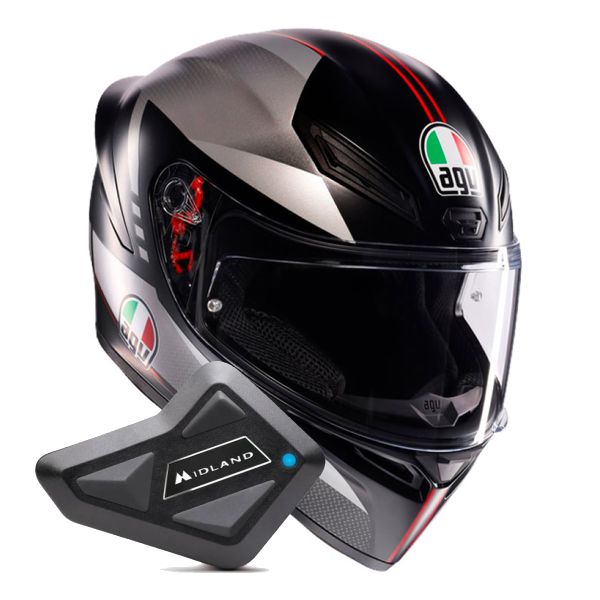 Casque Integral AGV K1 S Lap Matt Black Grey Red + Kit Bluetooth BT Mini Casque Integral AGV K1 S Lap Matt Black Grey Red + Kit Bluetooth BT Mini