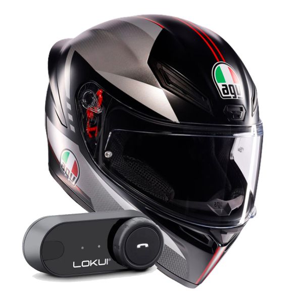 Casque Integral AGV K1 S Lap Matt Black Grey Red + Kit Bluetooth Lokui K30 Casque Integral AGV K1 S Lap Matt Black Grey Red + Kit Bluetooth Lokui K30