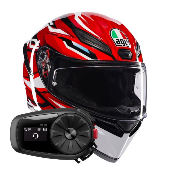 Casque Integral AGV K1 S Lion Black Red White + Kit Bluetooth 5S Solo