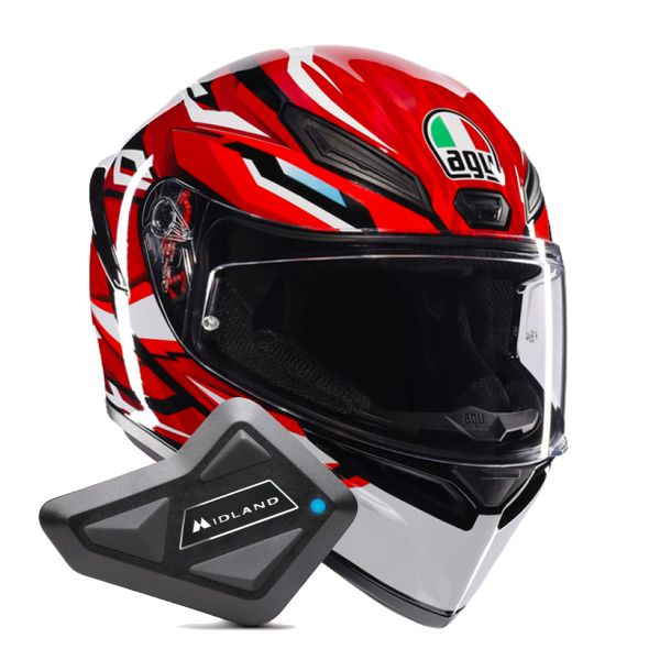 Casque Integral AGV K1 S Lion Black Red White + Kit Bluetooth BT Mini Casque Integral AGV K1 S Lion Black Red White + Kit Bluetooth BT Mini
