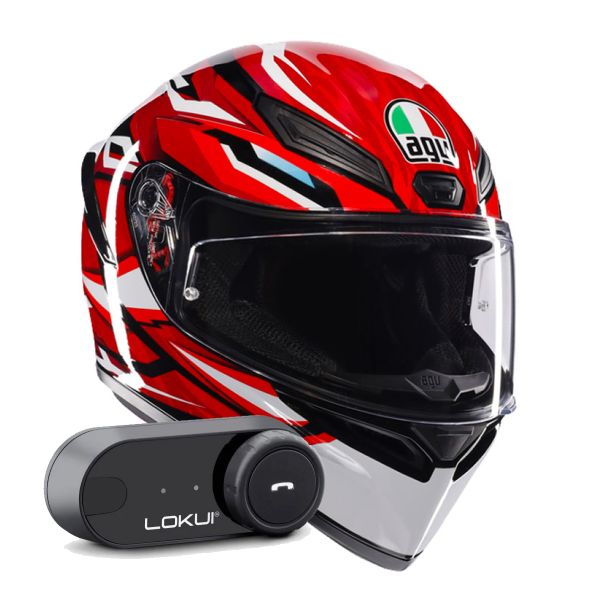 Casque Integral AGV K1 S Lion Black Red White + Kit Bluetooth Lokui K30 Casque Integral AGV K1 S Lion Black Red White + Kit Bluetooth Lokui K30
