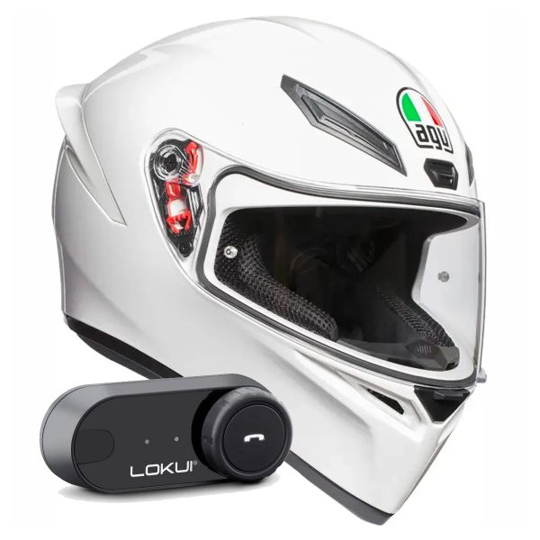 Casque Integral AGV K1 S Mono White + Kit Bluetooth Lokui K30 Casque Integral AGV K1 S Mono White + Kit Bluetooth Lokui K30