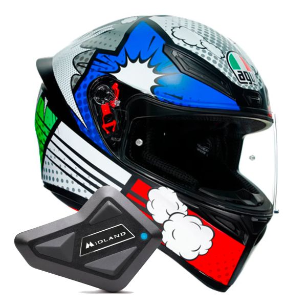 Casque Integral AGV K1 S Multi Bang Matt Italy Blue + Kit Bluetooth BT Mini