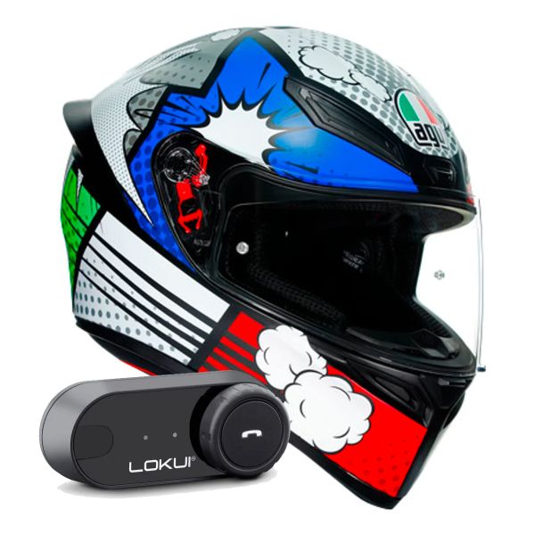 Casque Integral AGV K1 S Multi Bang Matt Italy Blue + Kit Bluetooth Lokui K30