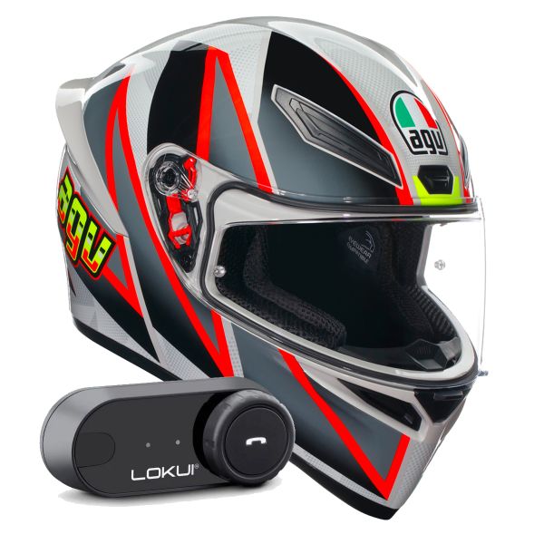 Casque Integral AGV K1 S Multi Blipper Grey Red + Kit Bluetooth Lokui K30