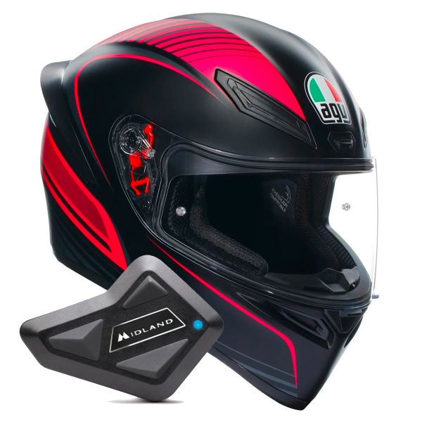 Casque Integral AGV K1 S Multi Warmup Black Pink + Kit Bluetooth BT Mini